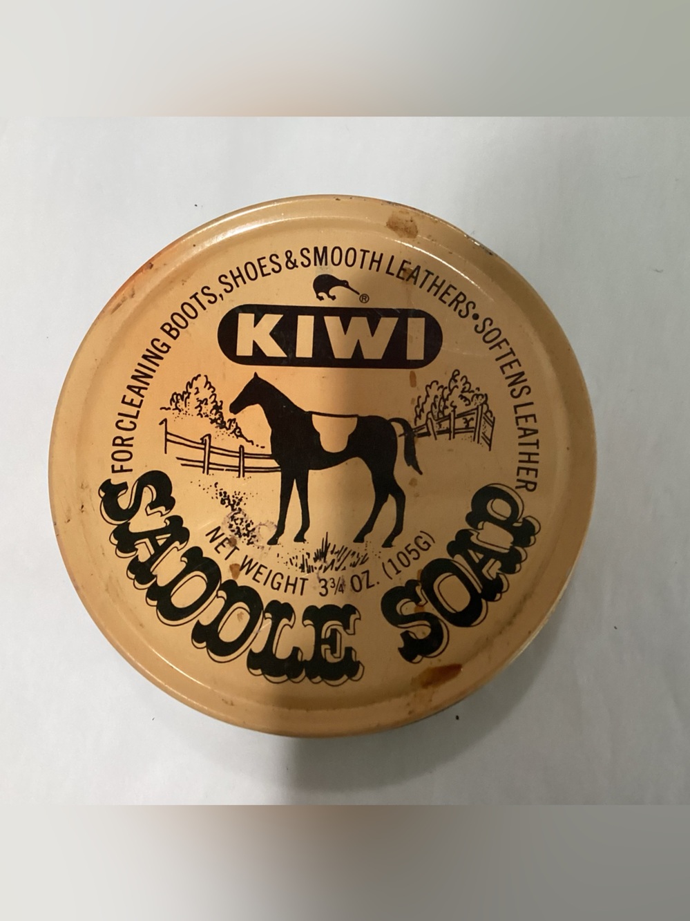 Vtg. KIWI Saddle Soap Tin designed for cleaning, softening,